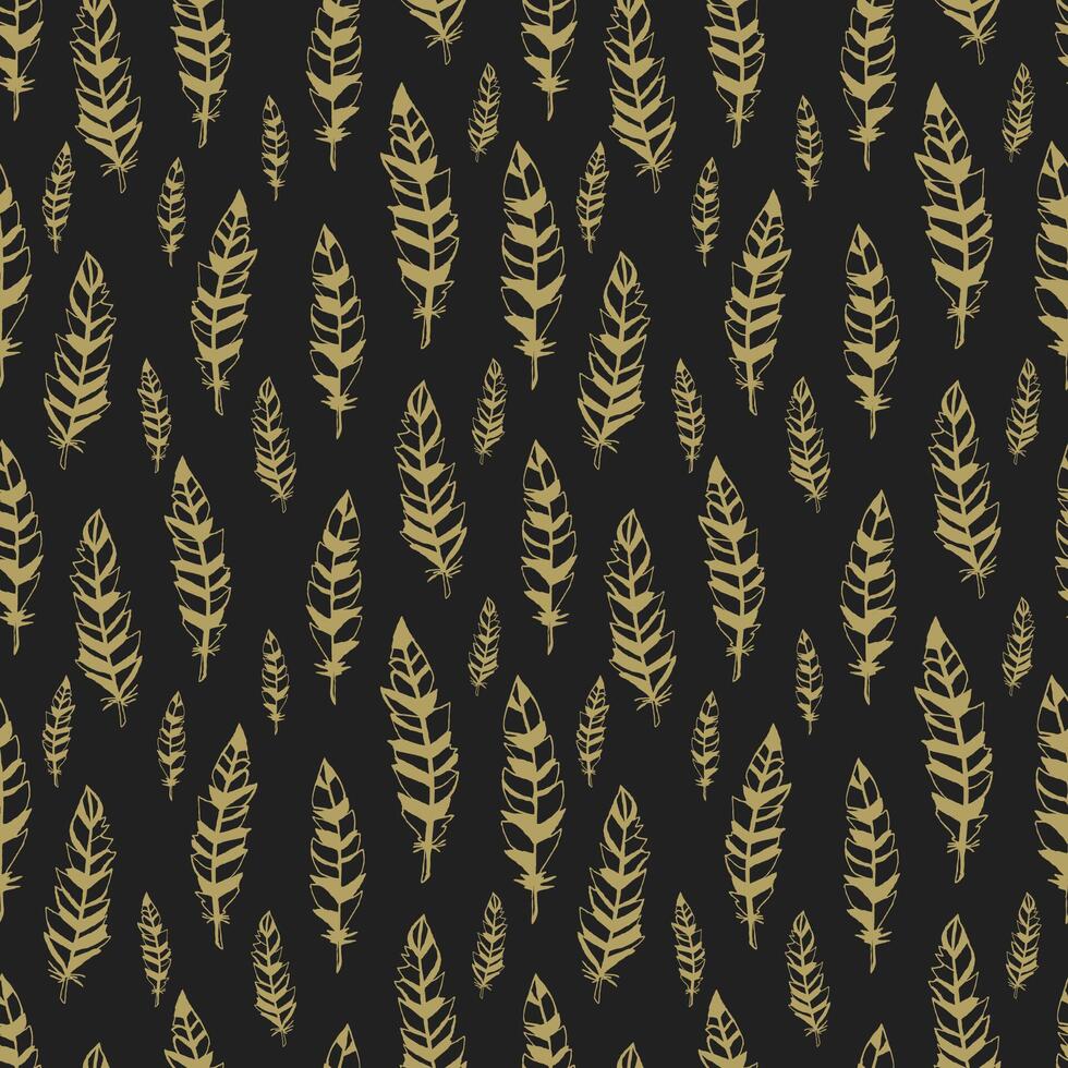 Dark and gold seamless pattern with feathers. Feathers pattern. feather , bird pattern. design element. vector
