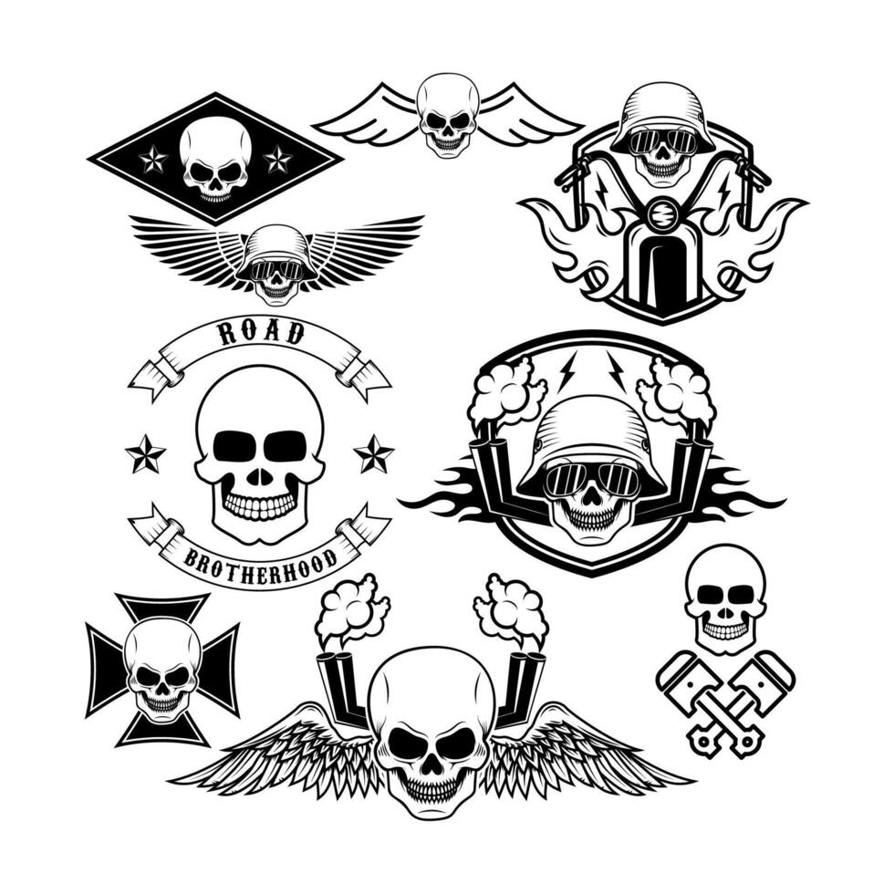 biker theme labels. skulls with wings. vector