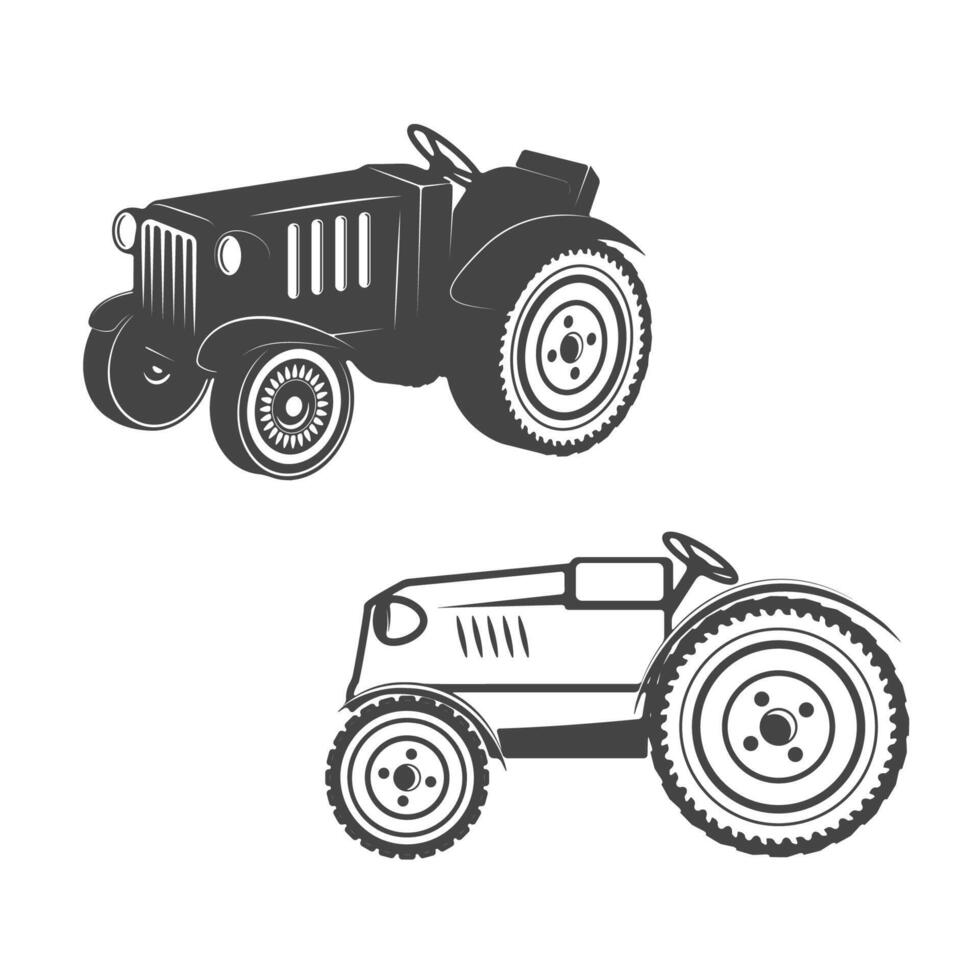 Set of tractors isolated on white background. Design elements for logo, label, emblem, sign, brand mark, poster. vector