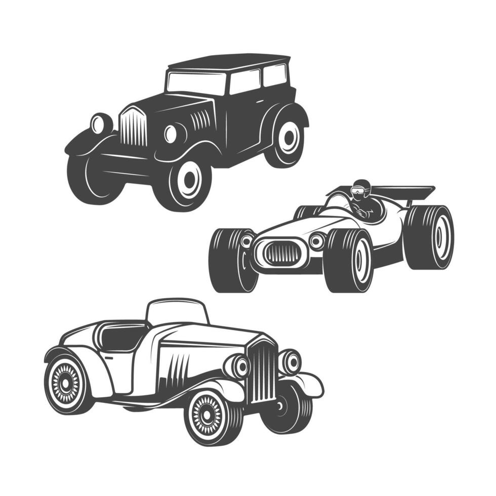Set of retro cars icons isolated on white background. vector