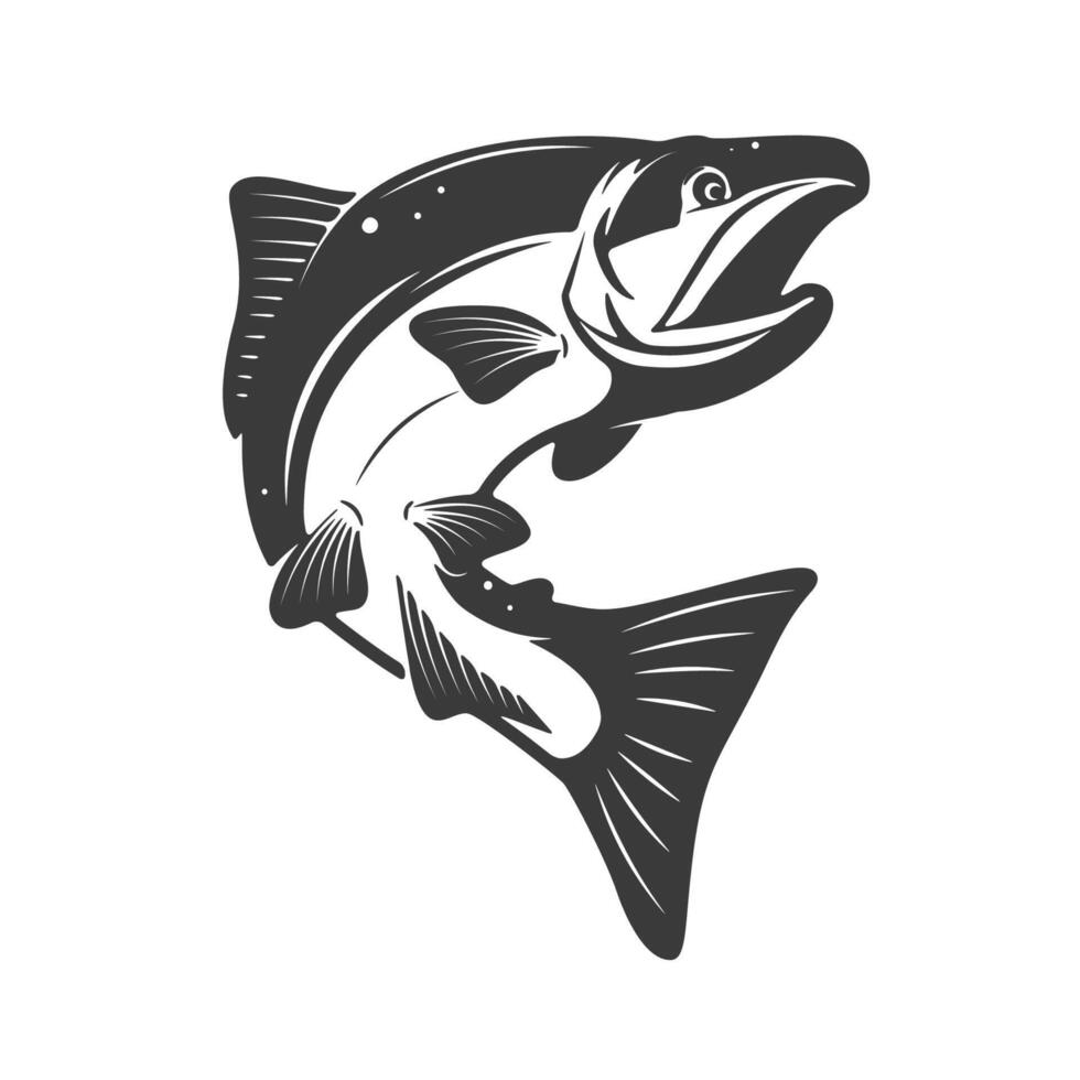 Salmon icon isolated on white background. Seafood. Design elements for menu, poster, emblem, sign. monochrome illustration vector