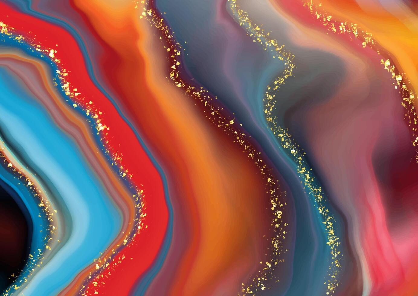 Abstract liquid marble background with gold glitter vector