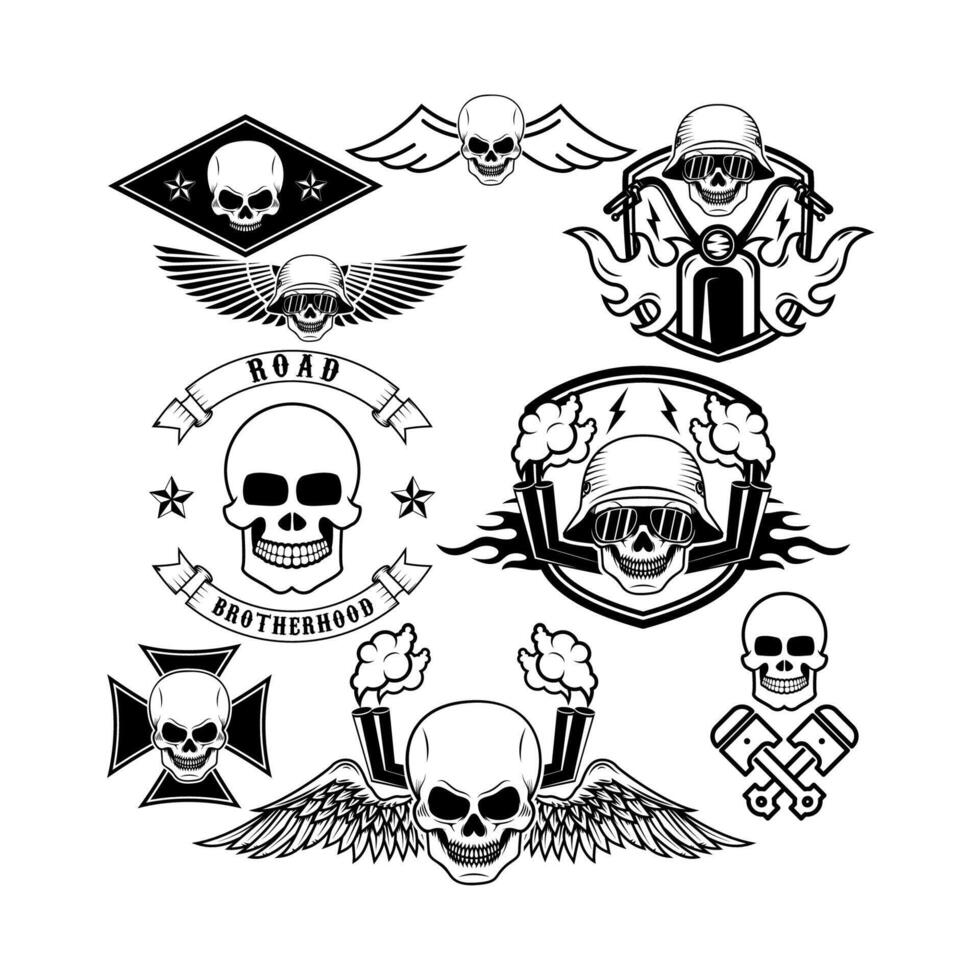 biker theme labels. skulls with wings. vector