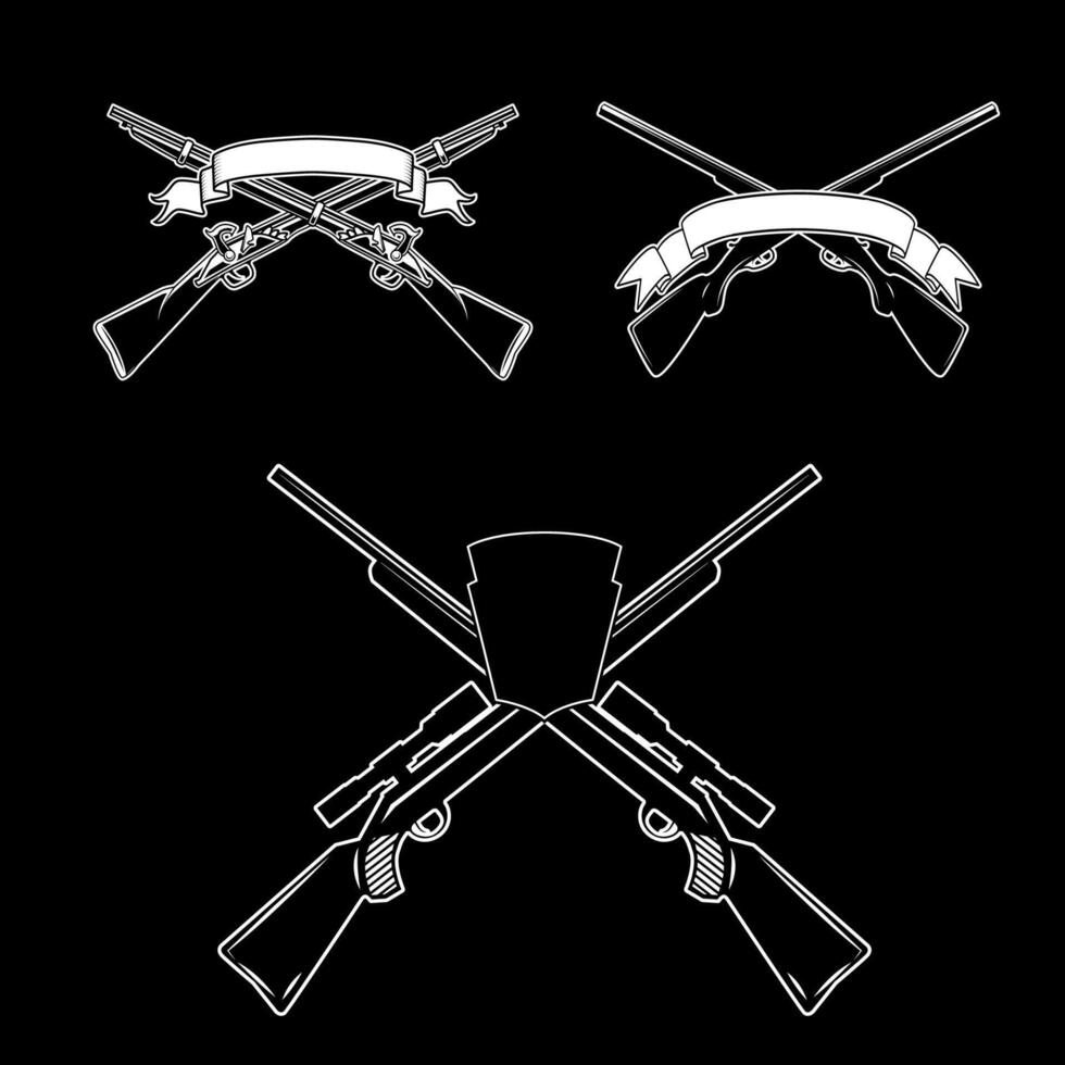 Set of crossed hunting rifles. Hunting weapon. vector