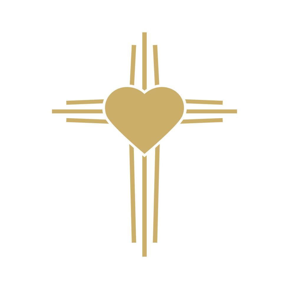 God is love. Cross with the heart shape. Design element in . vector