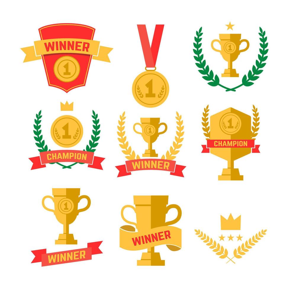 Set of winner, champion labels and badges. design graphic element, emblem, logo, insignia, sign, identity, logotype, poster. vector