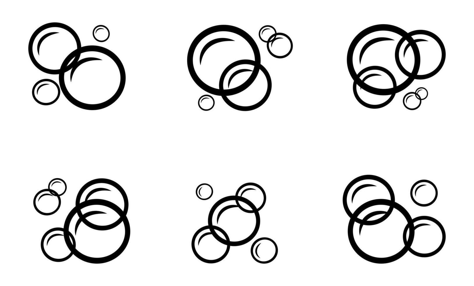 Set of soap bubbles icons in doodle style. Linear illustration of fizzy balls. Underwater gases outline vector