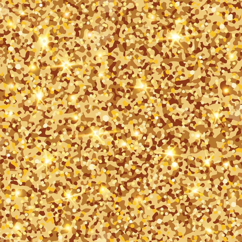 Gold glitter background. Shiny New Year texture. Bright seamless pattern of yellow rhinestones vector