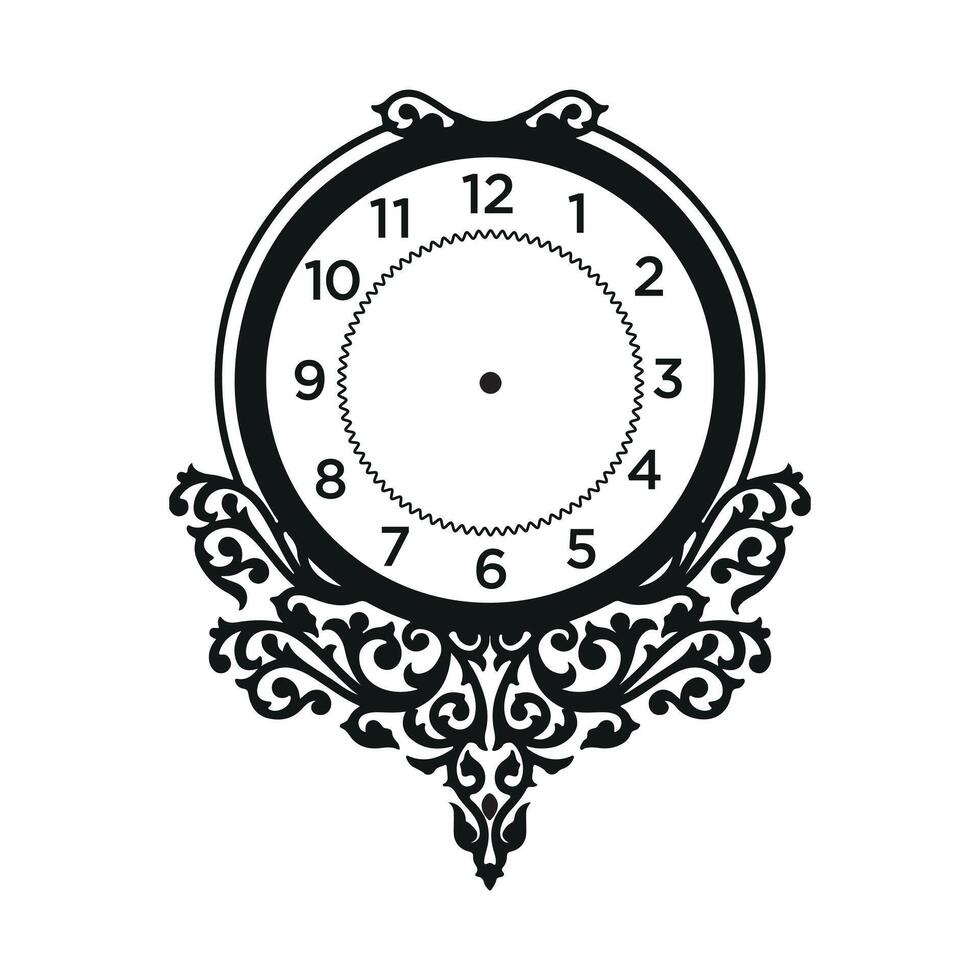 Wall clock filigree. Digital cut home decor with hearts. Simple circle clock and watch face vector