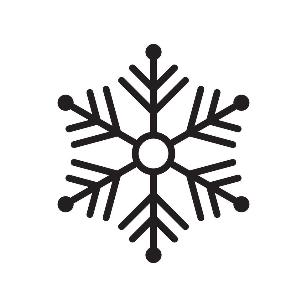 Snowflake Christmas icon. Black snow line isolated on white background. Outline silhouette frozen crystal. Flake for design winter print. Cute simple symbol shape freeze illustration vector