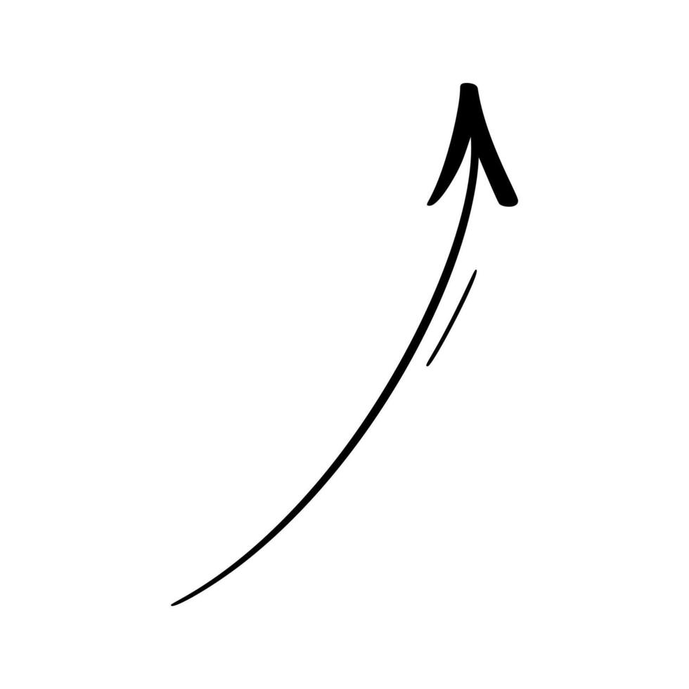 Black hand drawn arrow pointing down following a curved path vector
