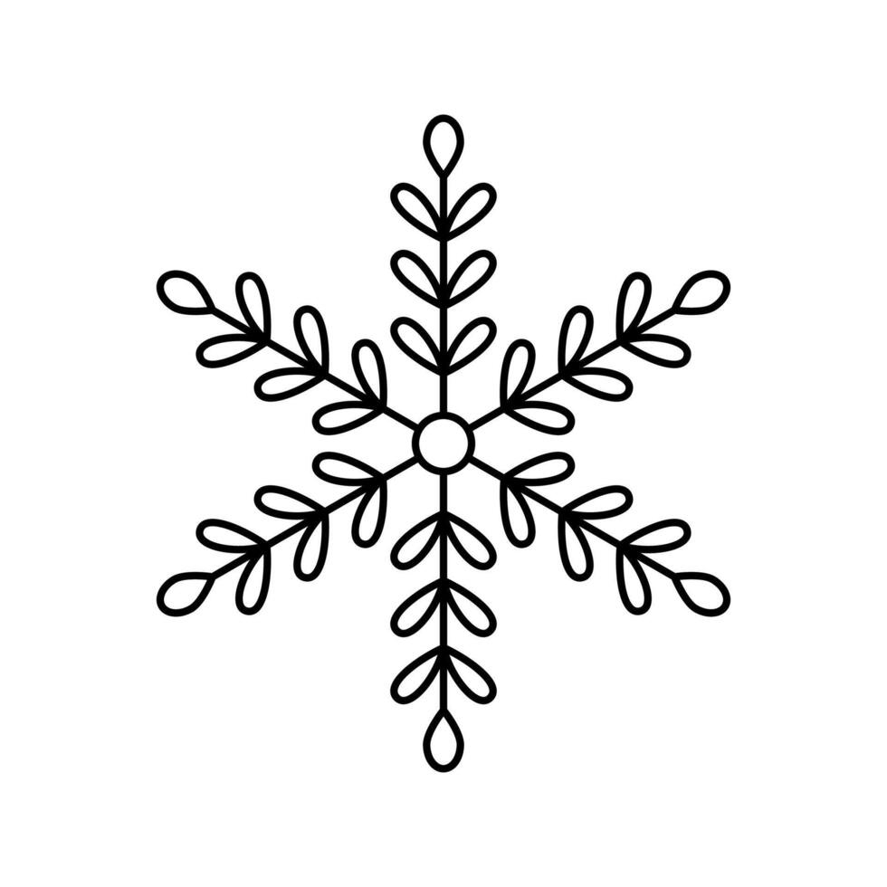 Snowflake Christmas icon. Black snow line isolated on white background. Outline silhouette frozen crystal. Flake for design winter print vector