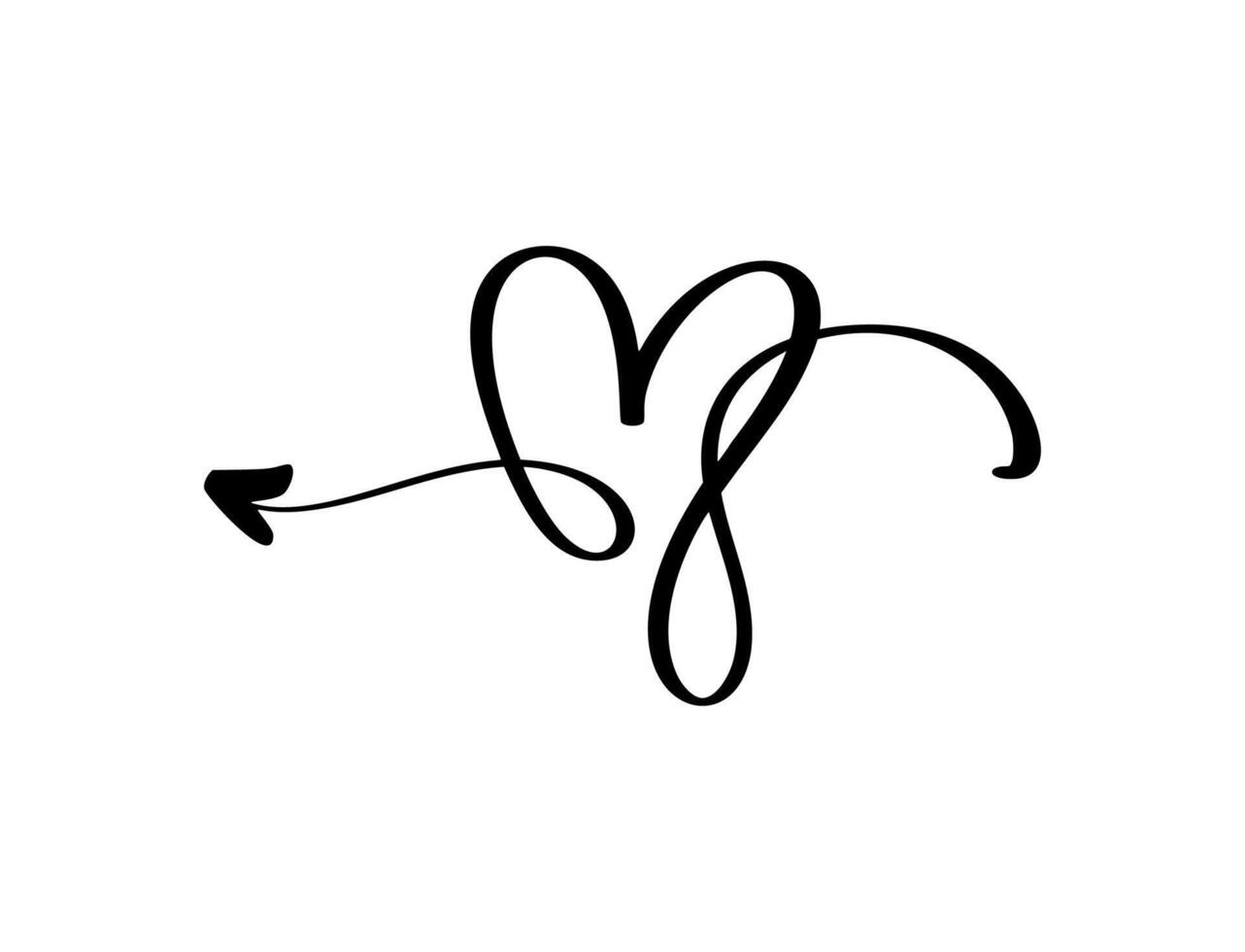 Heart Shaped Valentine Arrow with Flowing Line. Love Illustration for Creative Designs vector