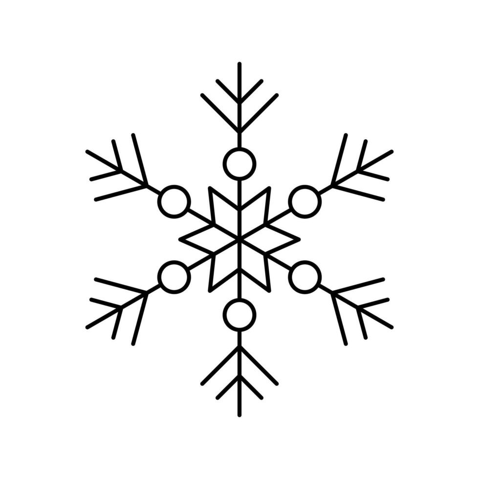 Snowflake for snow design and pattern. Black line Christmas element isolated on white background. Freeze symbol. Snow flake icon. Ice crystal graphic. Clipart for winter prints. vector