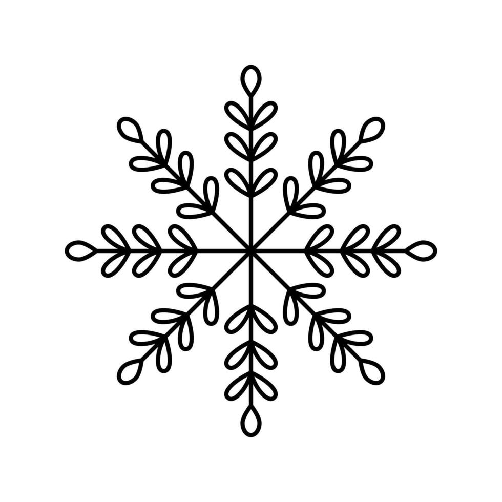 Snowflake Christmas icon. Black snow line isolated on white background. Outline silhouette frozen crystal. Flake for design winter print. Cute simple symbol shape freeze illustration vector
