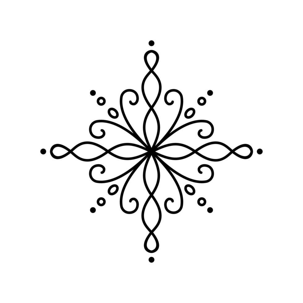Simple snowflake star vintage ornament icon. Flat snow element for Christmas winter design, holiday greeting card, New Year invitation vector