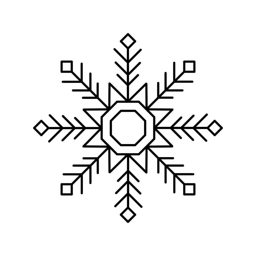 Snowflake Christmas icon. Black snow line isolated on white background. Outline silhouette frozen crystal. Flake for design winter print. Cute simple symbol shape freeze illustration aesthetics vector