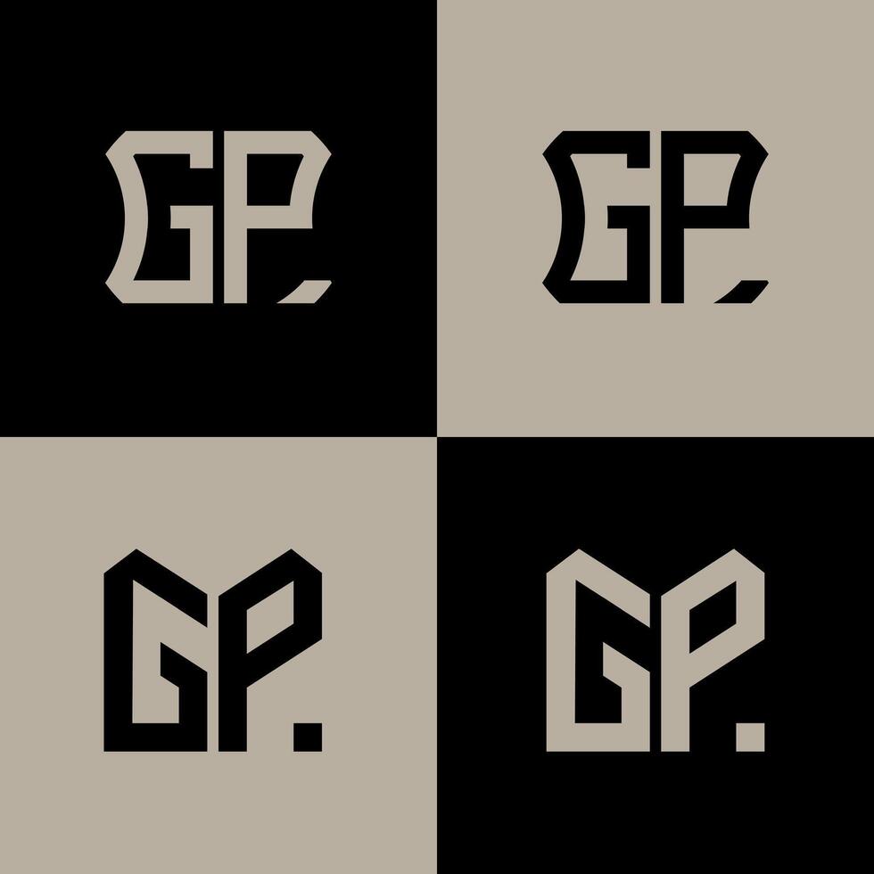 GP polygon, circle, hexagon, flat and simple letter logo set in one artboard. GP minimalist and classic logo. vector