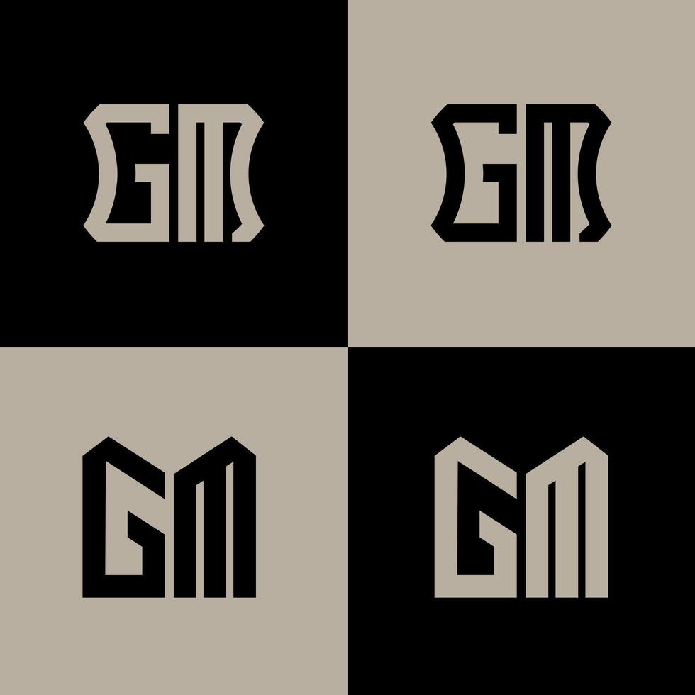 GM polygon, circle, hexagon, flat and simple letter logo set in one artboard. GM minimalist and classic logo. vector