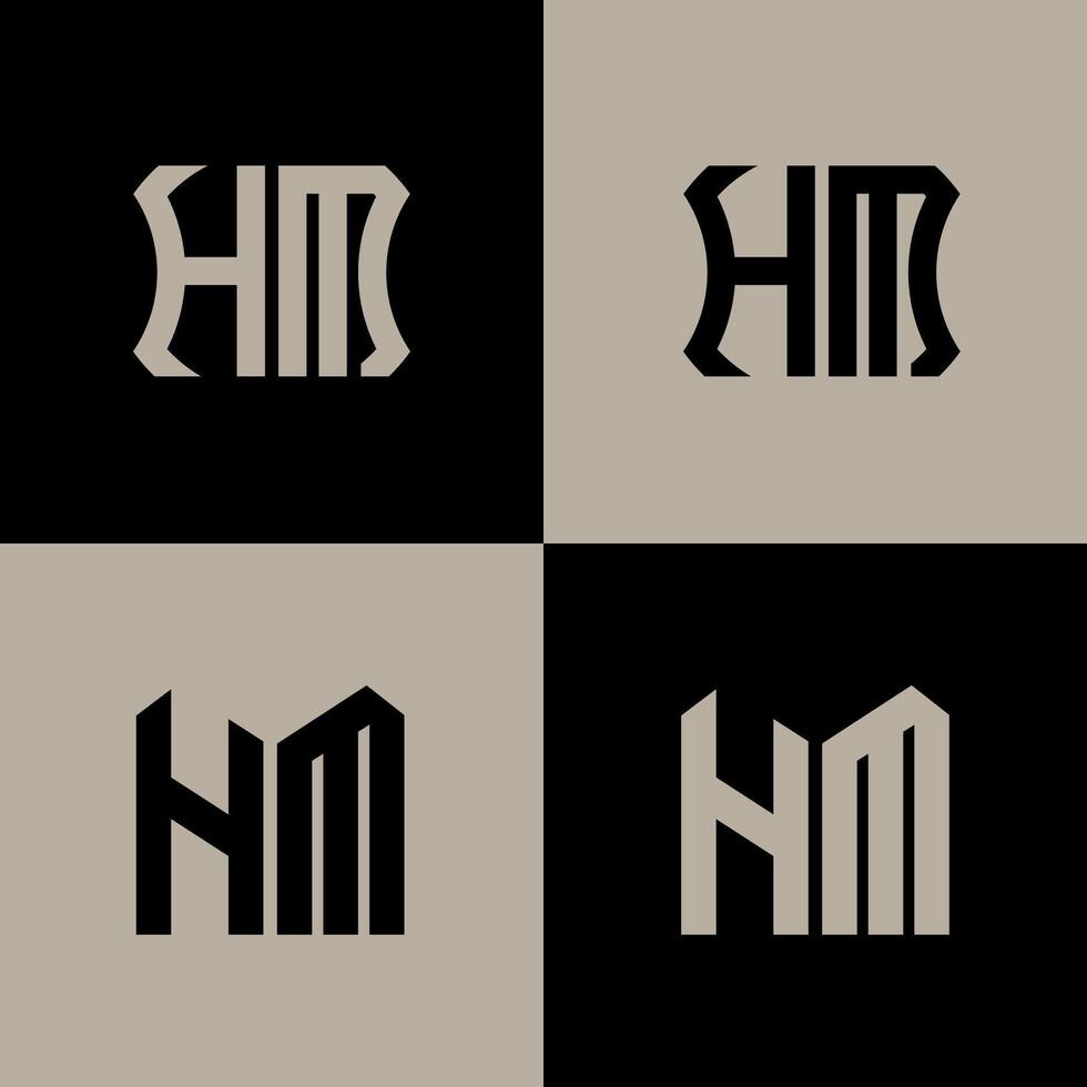 HM polygon, circle, hexagon, flat and simple letter logo set in one artboard. HM minimalist and classic logo. vector