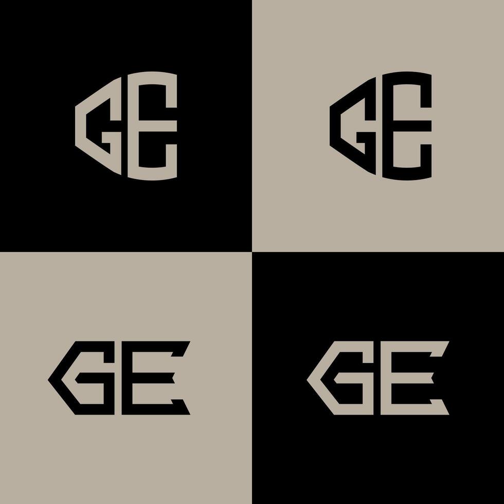 GE polygon, circle, hexagon, flat and simple letter logo set in one artboard. GE minimalist and classic logo. vector