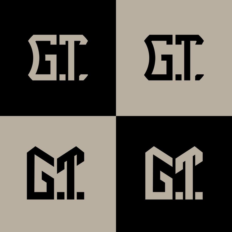 GT polygon, circle, hexagon, flat and simple letter logo set in one artboard. GT minimalist and classic logo. vector