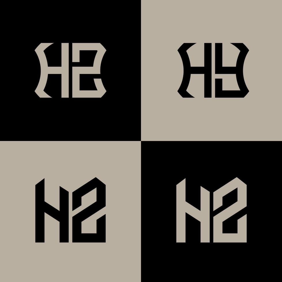 HZ polygon, circle, hexagon, flat and simple letter logo set in one artboard. HZ minimalist and classic logo. vector