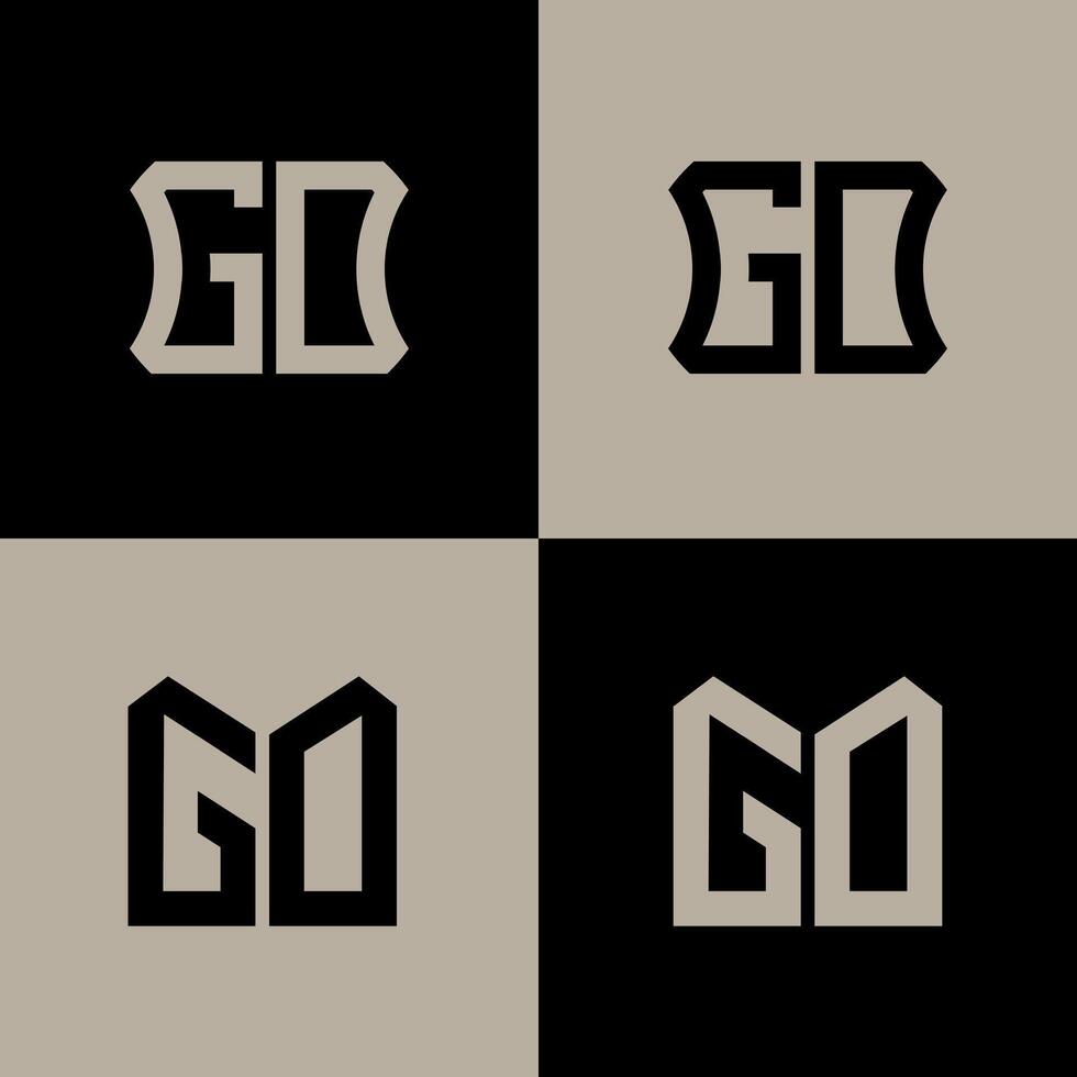 GO polygon, circle, hexagon, flat and simple letter logo set in one artboard. GO minimalist and classic logo. vector