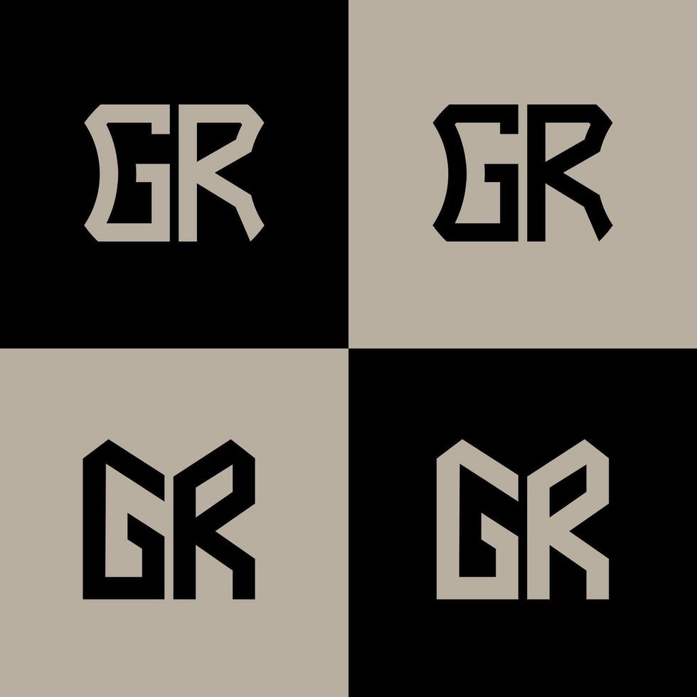 GR polygon, circle, hexagon, flat and simple letter logo set in one artboard. GR minimalist and classic logo. vector