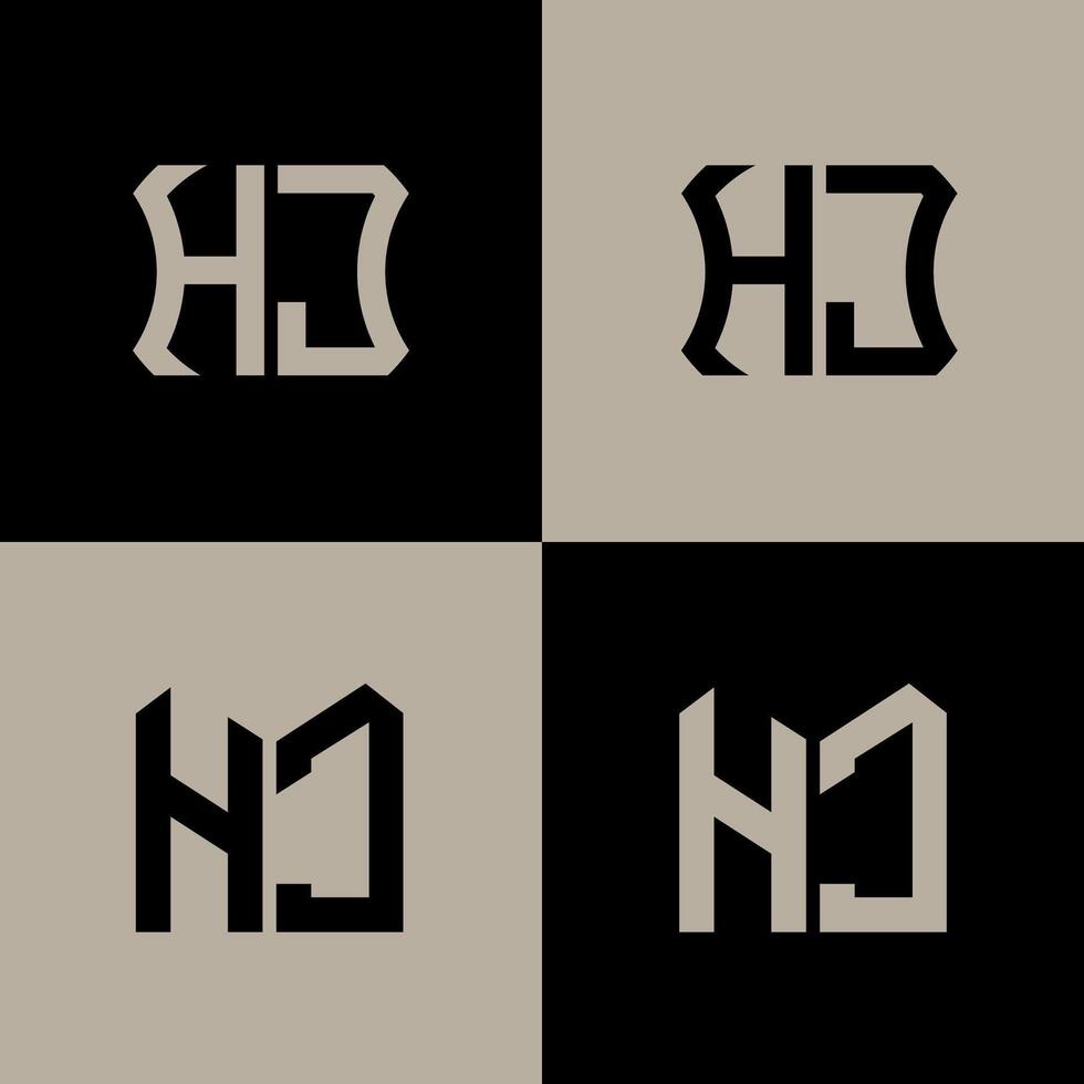 HJ polygon, circle, hexagon, flat and simple letter logo set in one artboard. HJ minimalist and classic logo. vector