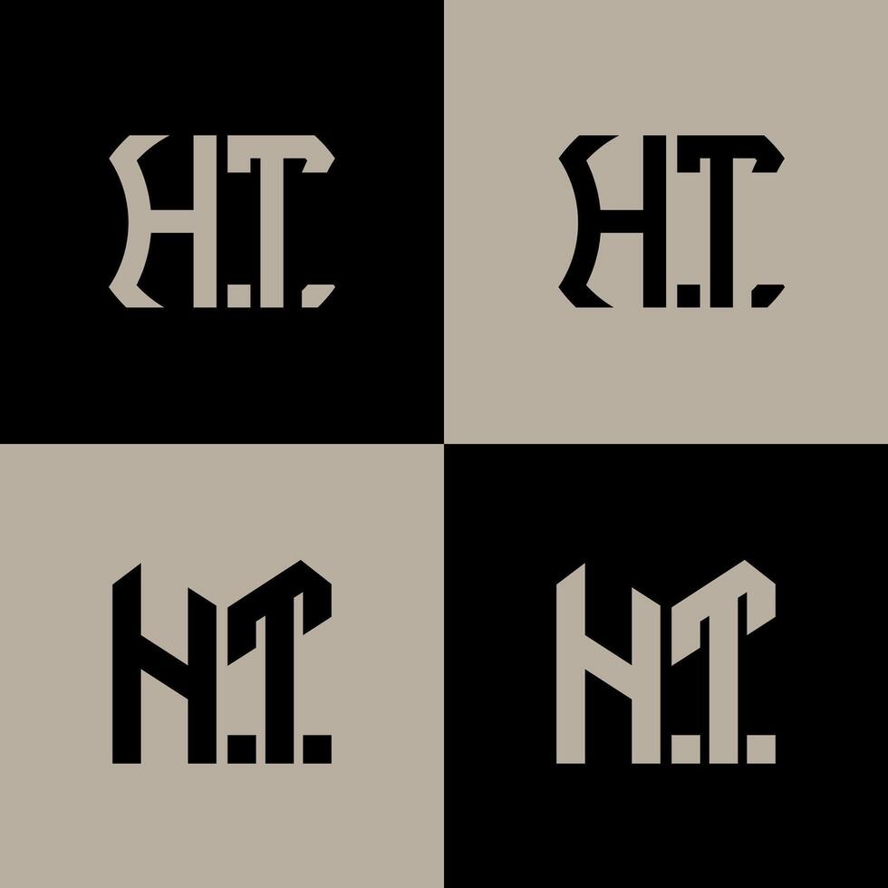 HT polygon, circle, hexagon, flat and simple letter logo set in one artboard. HT minimalist and classic logo. vector