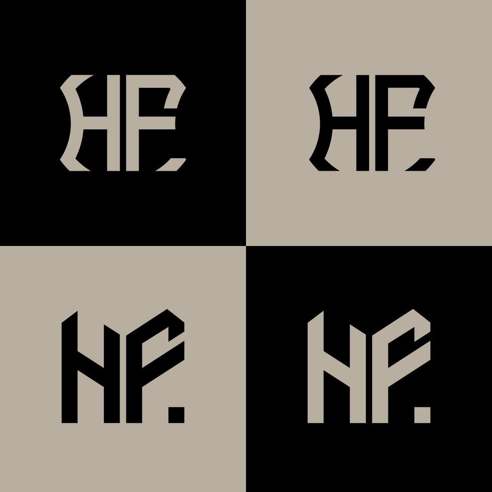 HF polygon, circle, hexagon, flat and simple letter logo set in one artboard. HF minimalist and classic logo. vector