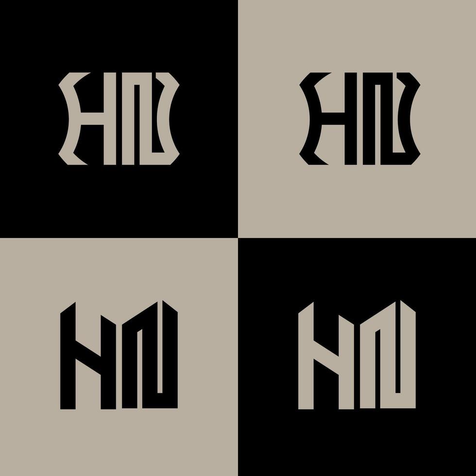 HN polygon, circle, hexagon, flat and simple letter logo set in one artboard. HN minimalist and classic logo. vector