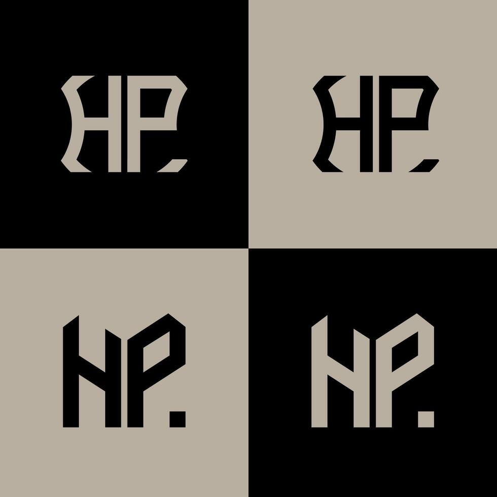HP polygon, circle, hexagon, flat and simple letter logo set in one artboard. HP minimalist and classic logo. vector