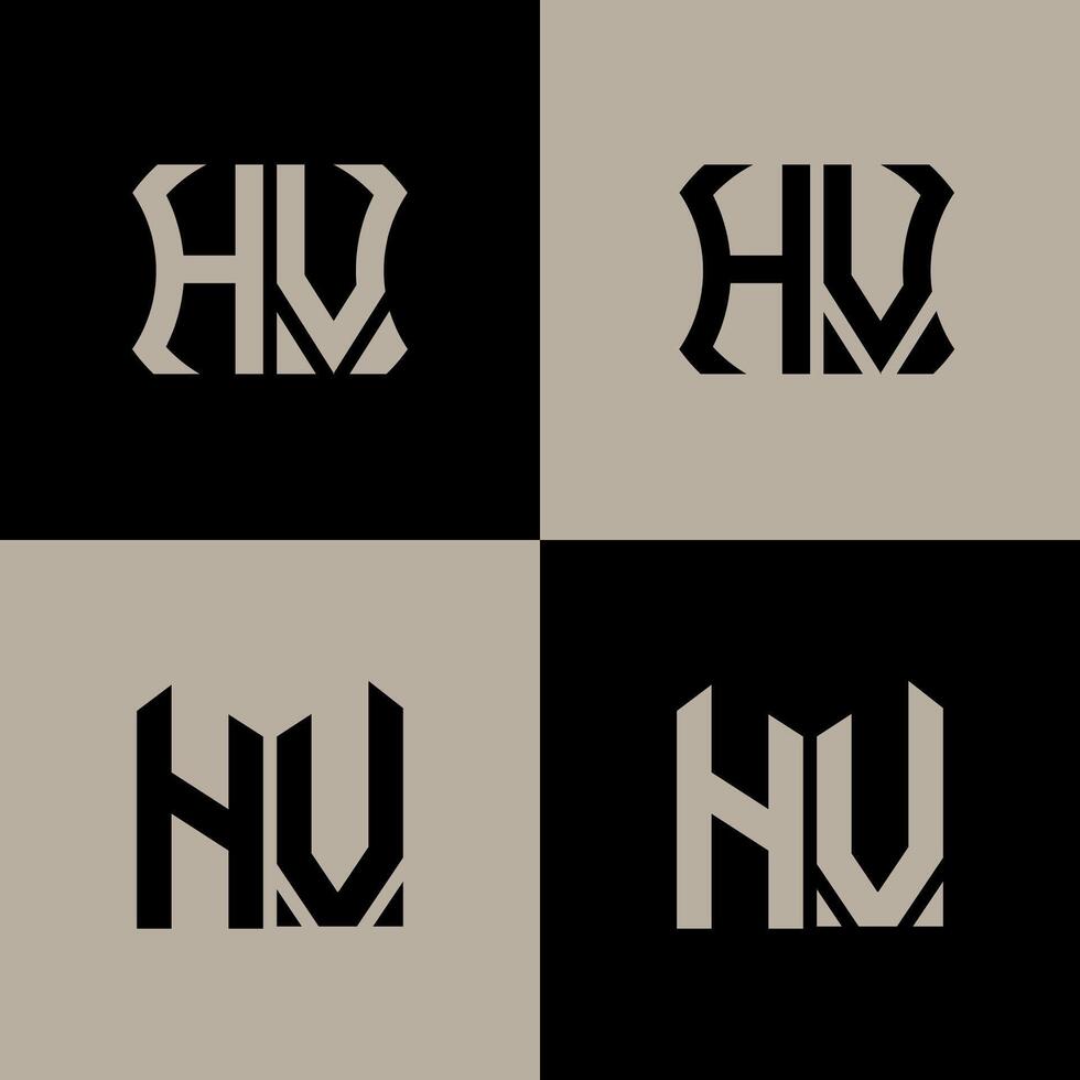 HV polygon, circle, hexagon, flat and simple letter logo set in one artboard. HV minimalist and classic logo. vector