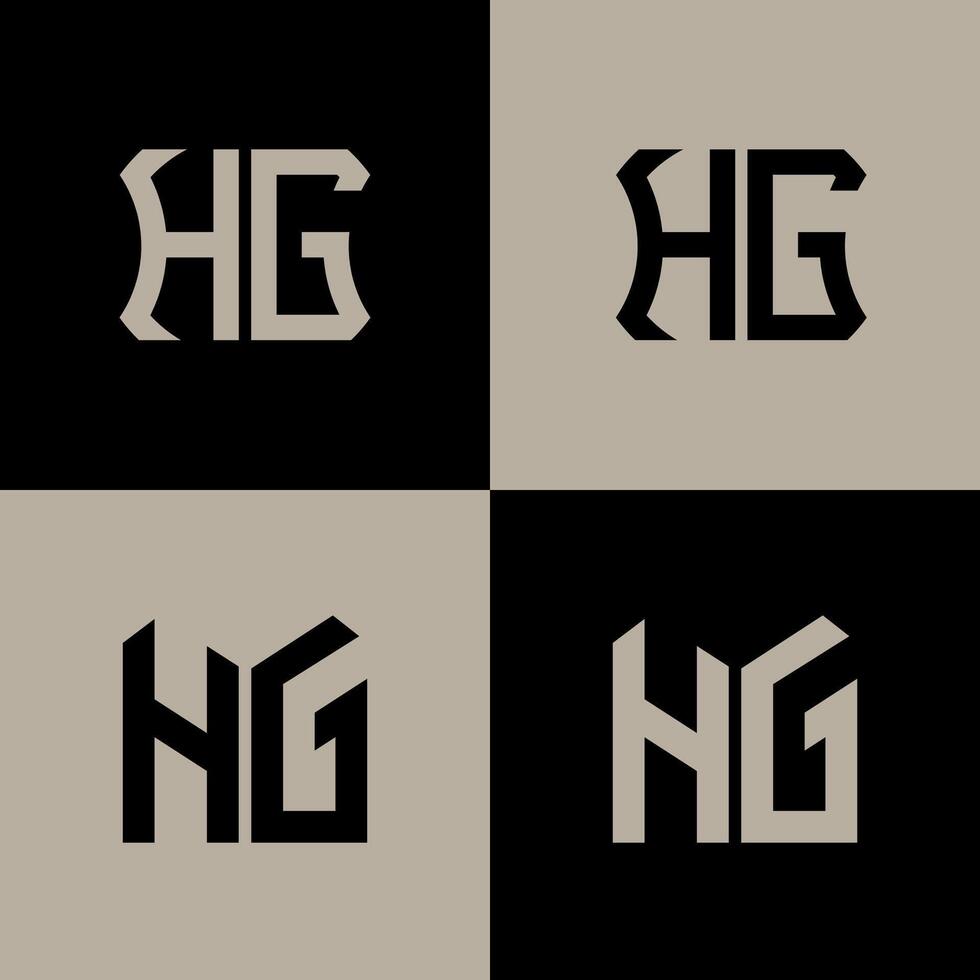 HG polygon, circle, hexagon, flat and simple letter logo set in one artboard. HG minimalist and classic logo. vector