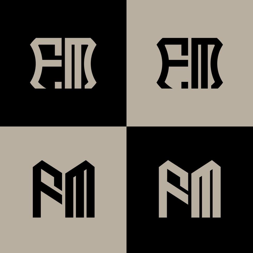 FM polygon, circle, hexagon, flat and simple letter logo set in one artboard. FM minimalist and classic logo. vector