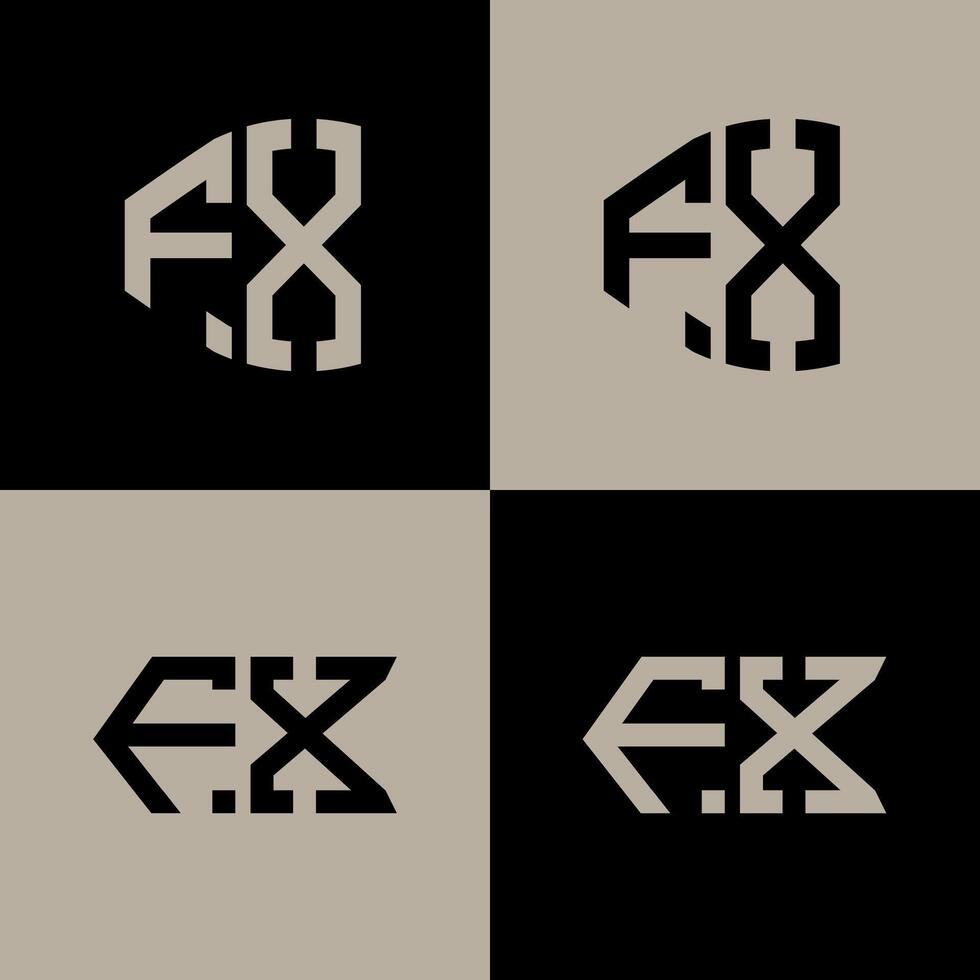 FX polygon, circle, hexagon, flat and simple letter logo set in one artboard. FX minimalist and classic logo. vector