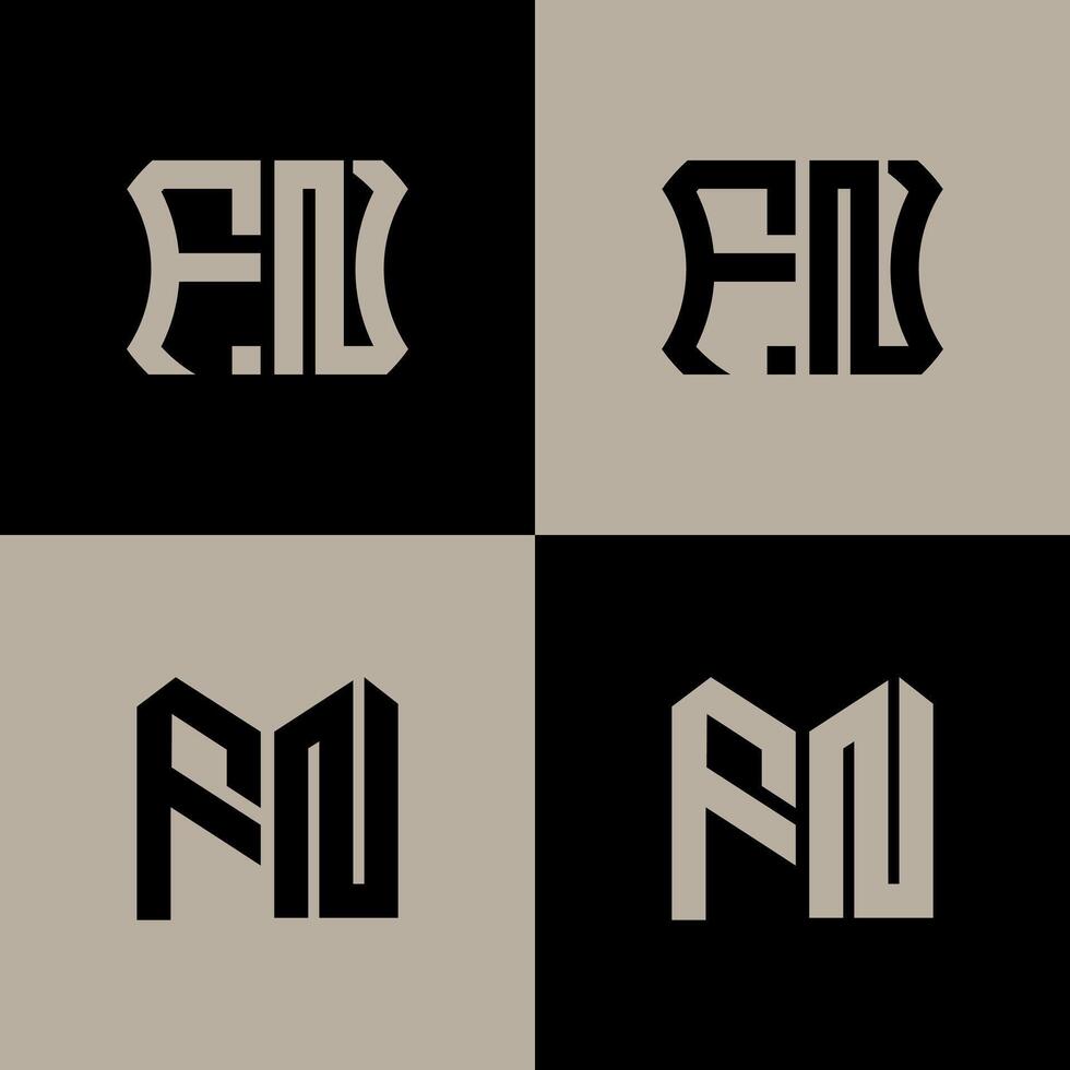 FN polygon, circle, hexagon, flat and simple letter logo set in one artboard. FN minimalist and classic logo. vector