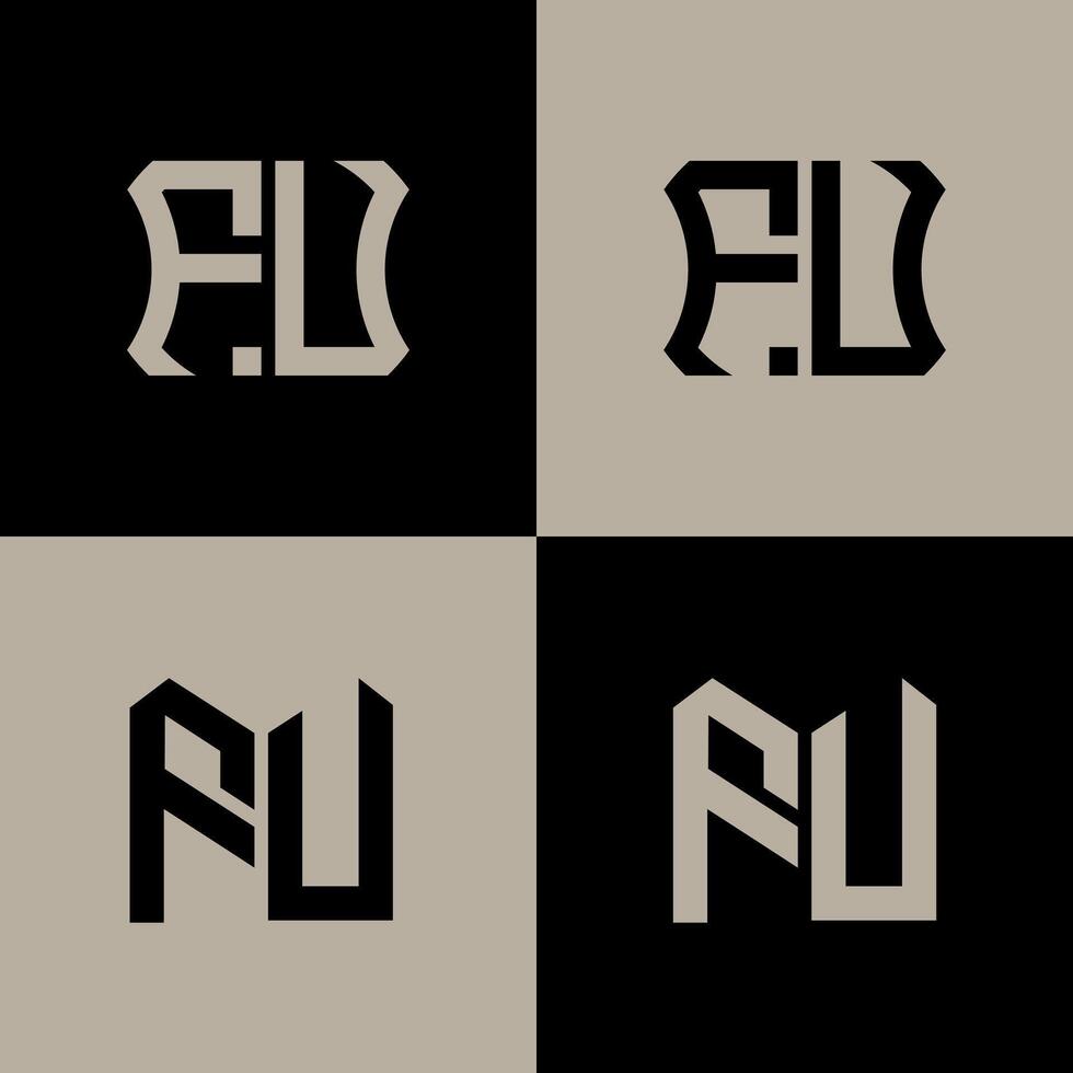FU polygon, circle, hexagon, flat and simple letter logo set in one artboard. FU minimalist and classic logo. vector