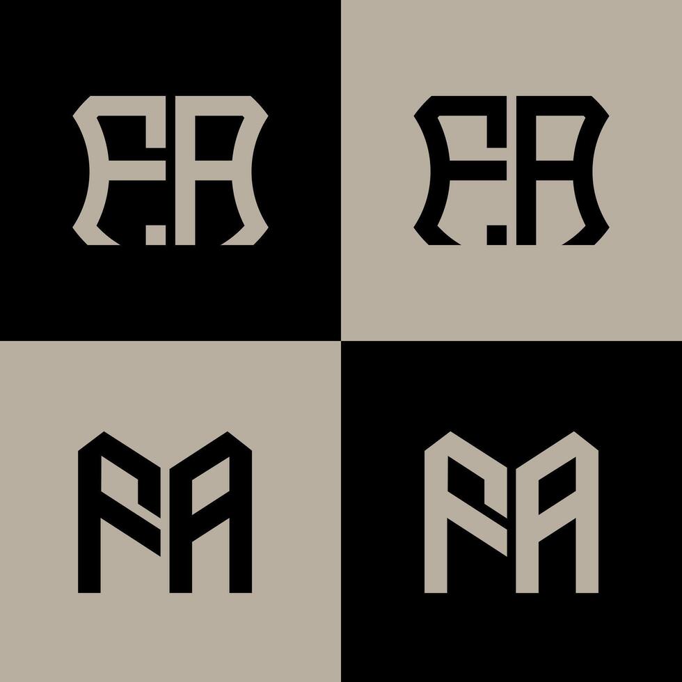 FA polygon, circle, hexagon, flat and simple letter logo set in one artboard. FA minimalist and classic logo. vector