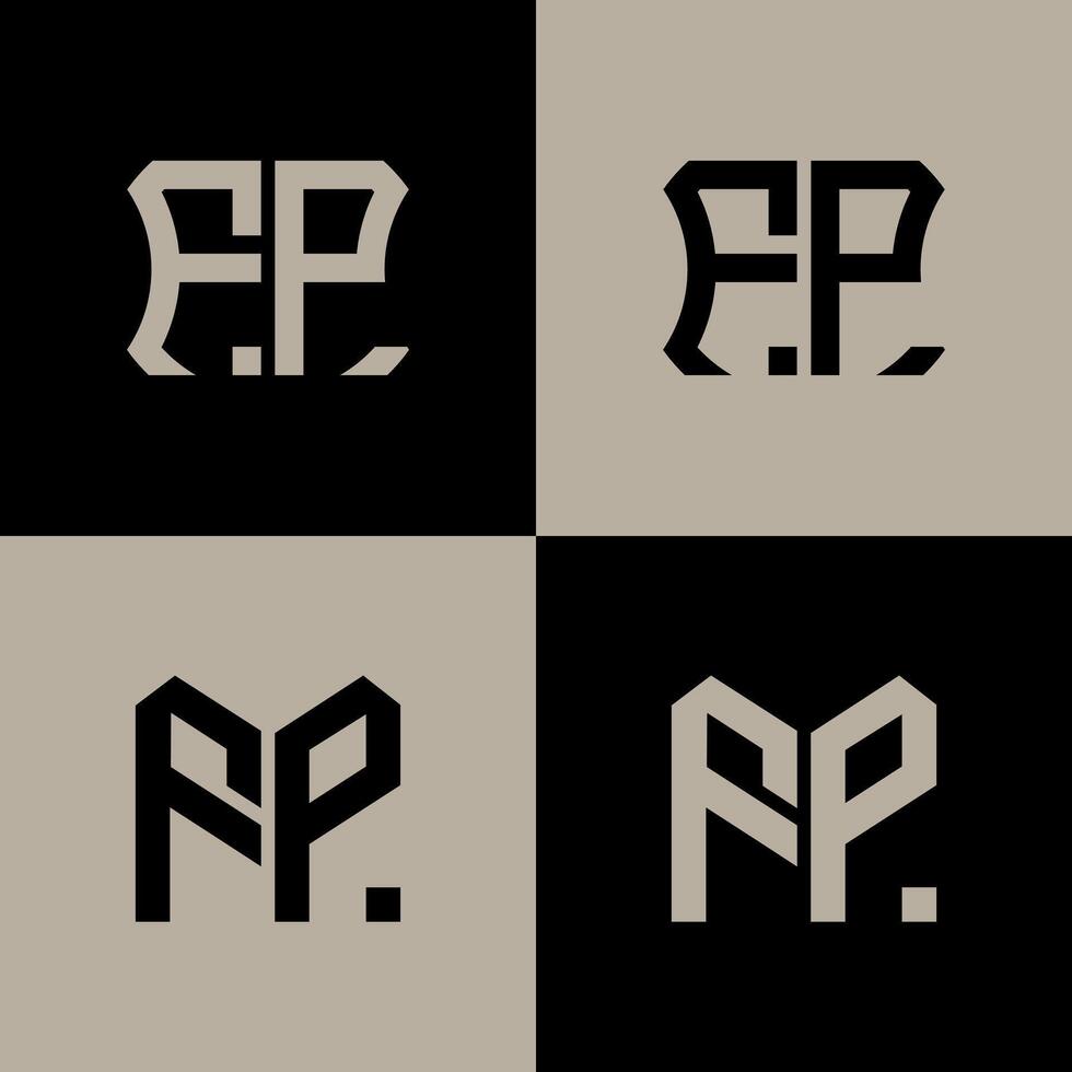 FP polygon, circle, hexagon, flat and simple letter logo set in one artboard. FP minimalist and classic logo. vector