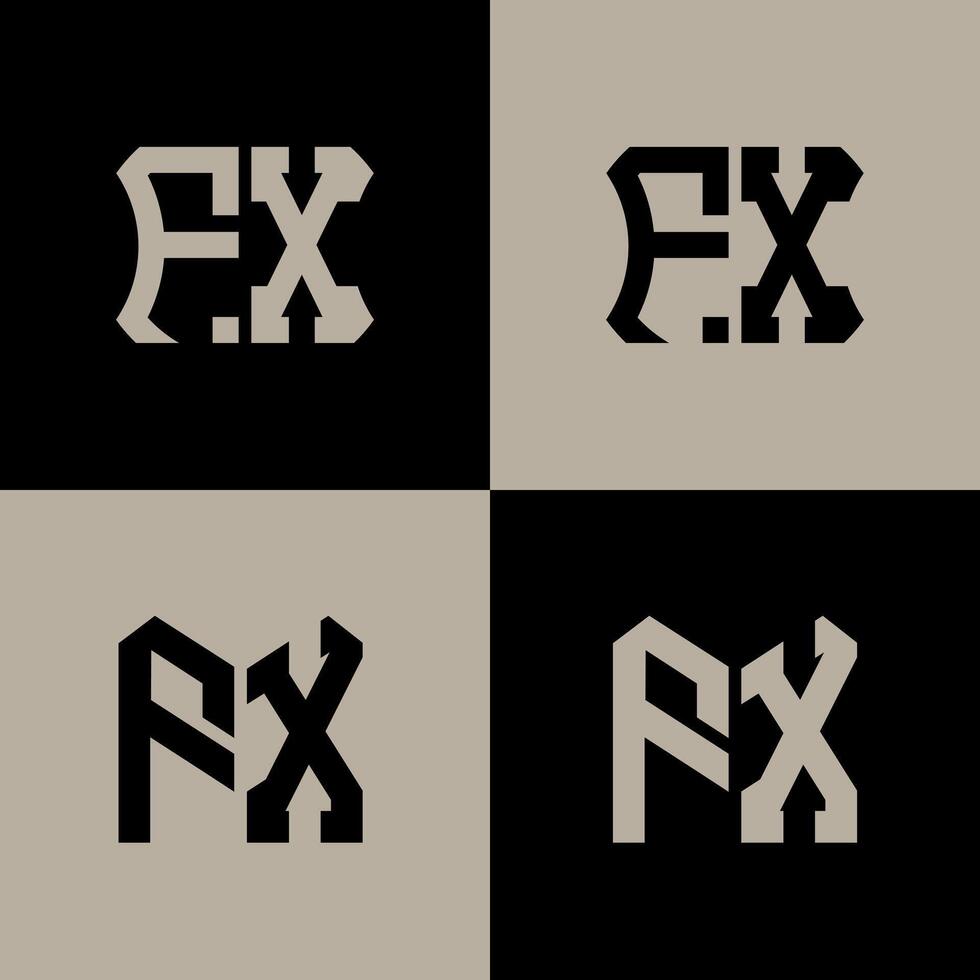 FX polygon, circle, hexagon, flat and simple letter logo set in one artboard. FX minimalist and classic logo. vector