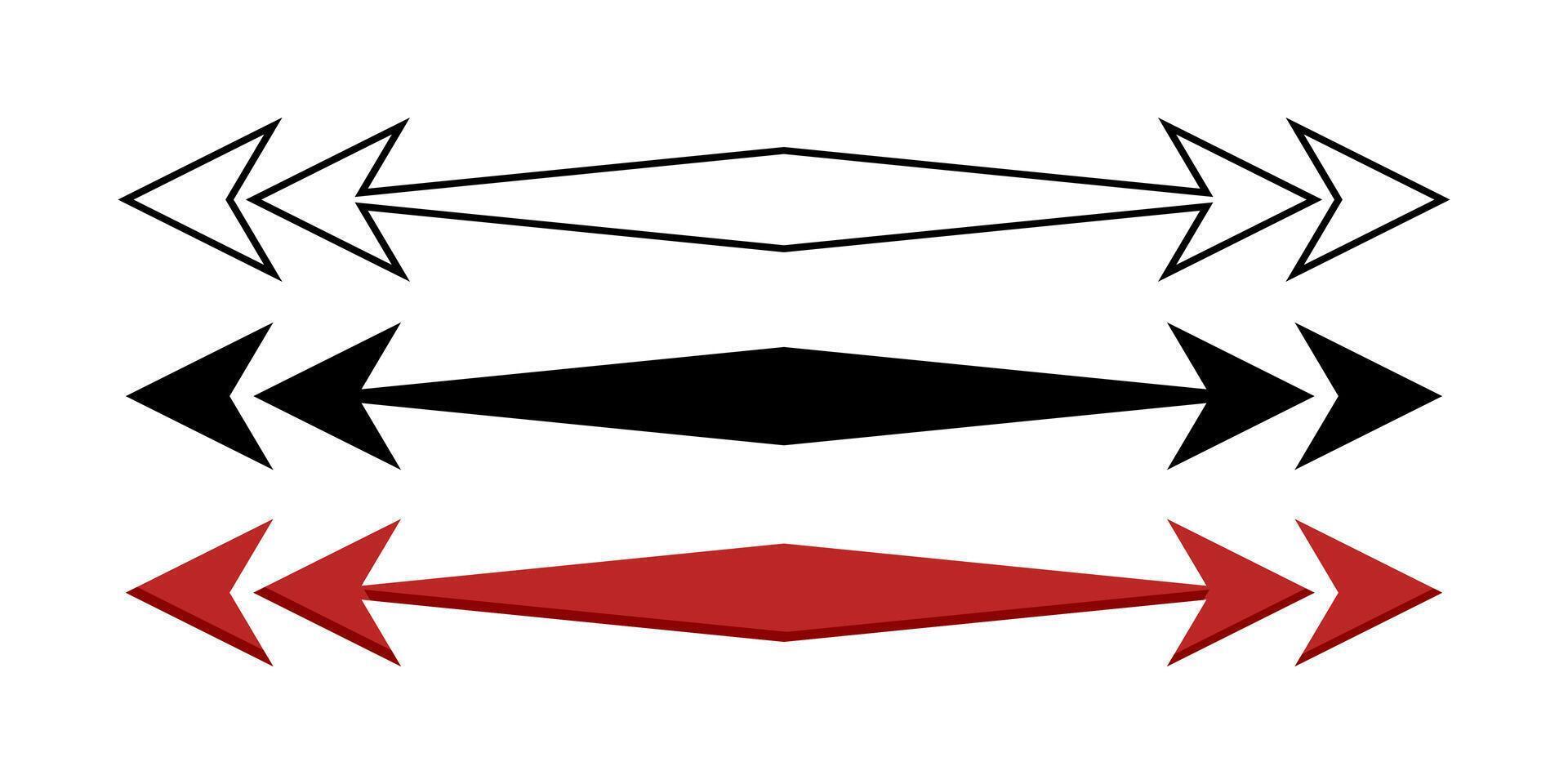 horizontal double arrow icon set, double pointed arrow symbol. vector