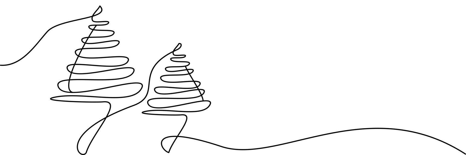 continuous line drawing of symbols of two christmas trees. abstract line art illustration vector