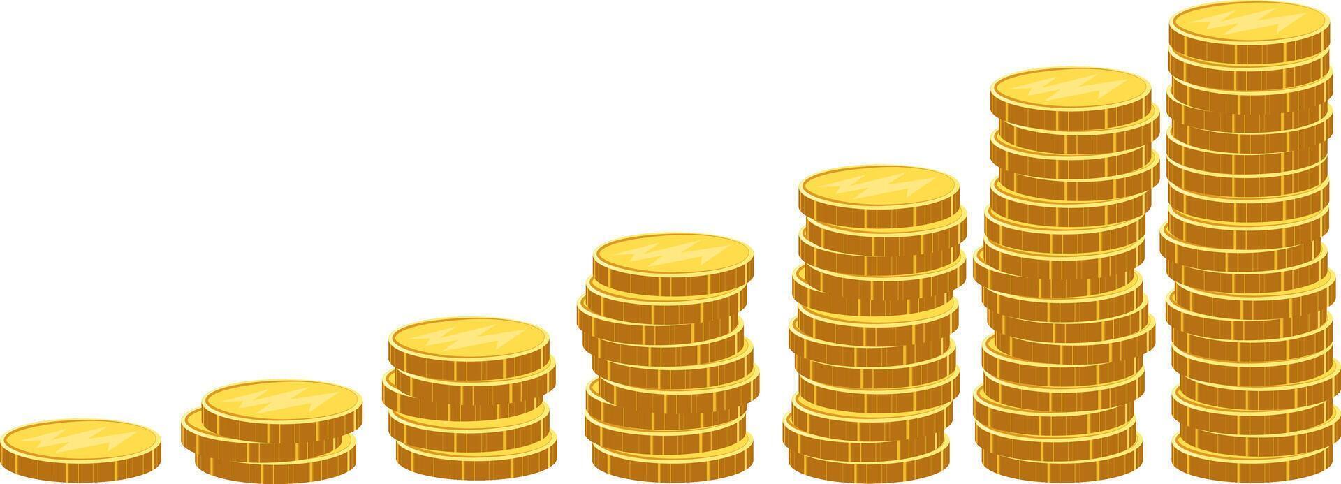 Increase in wealth, the process of accumulating and increasing the number of coins in a stack. Concept of business success, economic or market growth, investment income, capital gains, benefits. vector