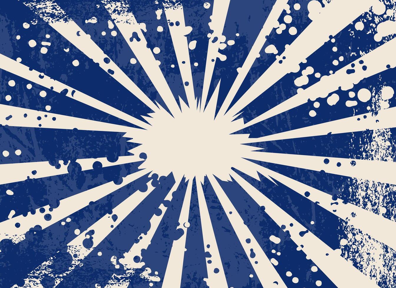 Abstract retro rays grunge background. Retro groovy sunbeams background template in 60s hippie style grunge textured vintage color palette blue and beige in radial stripe design. Textures vector