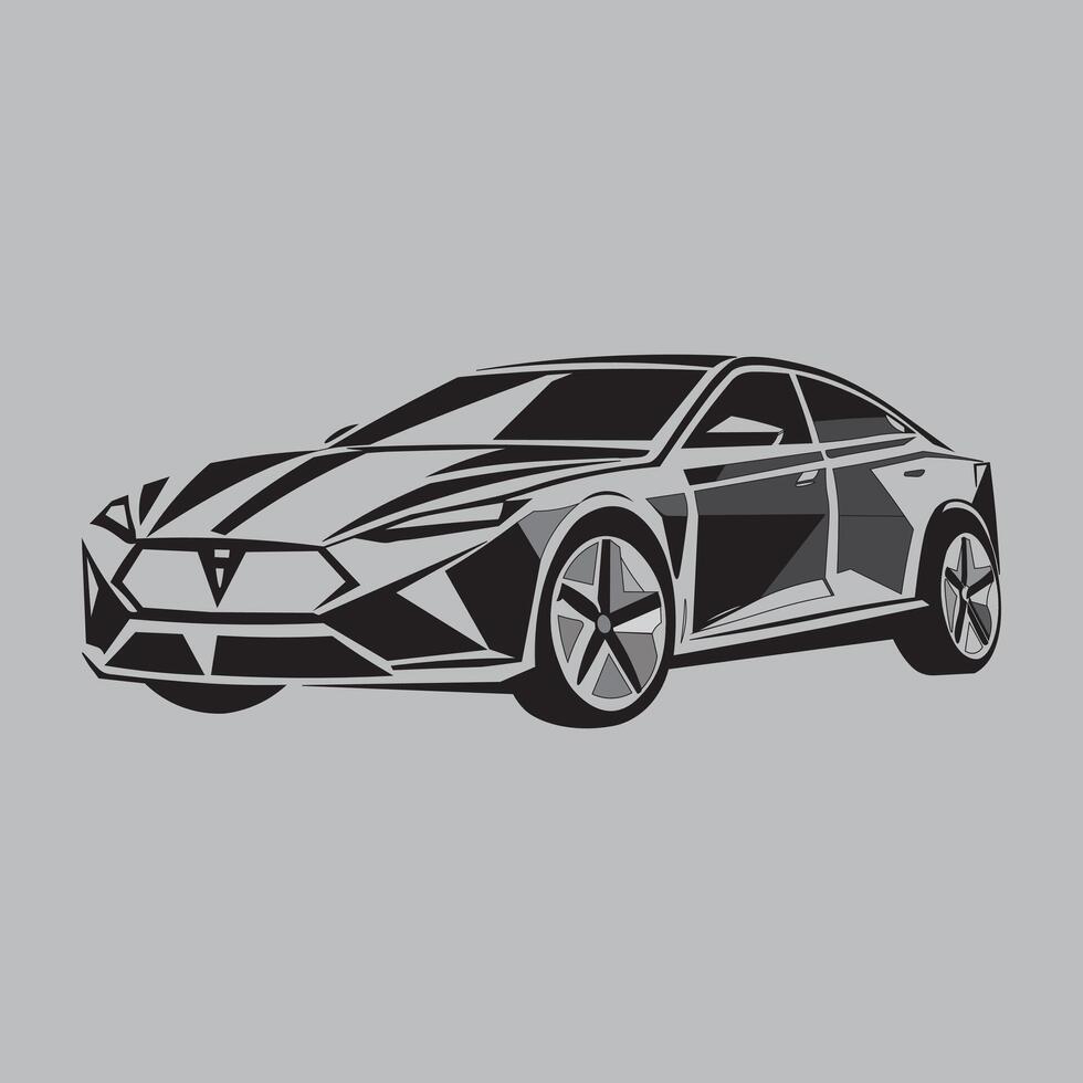 Design a sleek and modern geometric logo of a car, using sharp, angular shapes and clean lines vector
