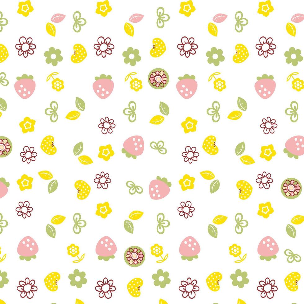 Strawberry and Flower Pattern Design vector