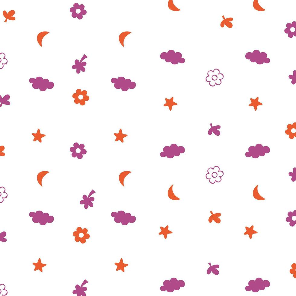 pattern of Clouds, Stars and Flowers vector